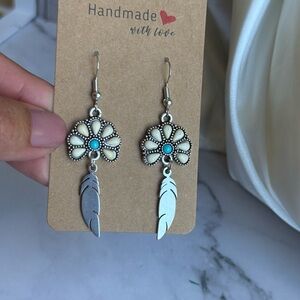 Concho Native Navajo Feather Silver Earrings